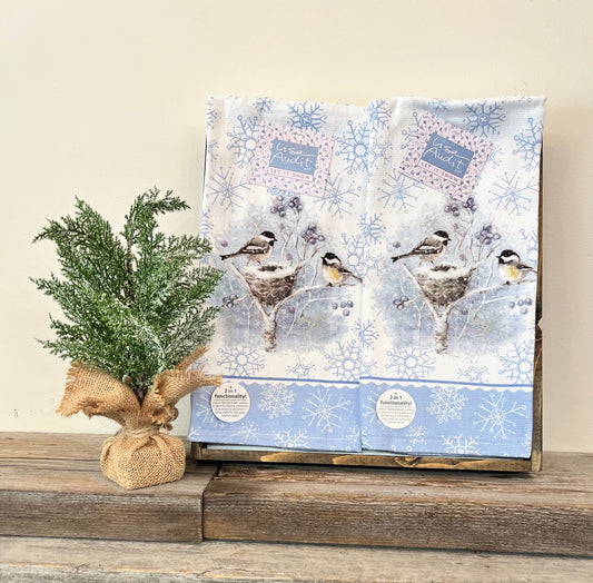 “Chickadee” Snow Winter Tea Towel