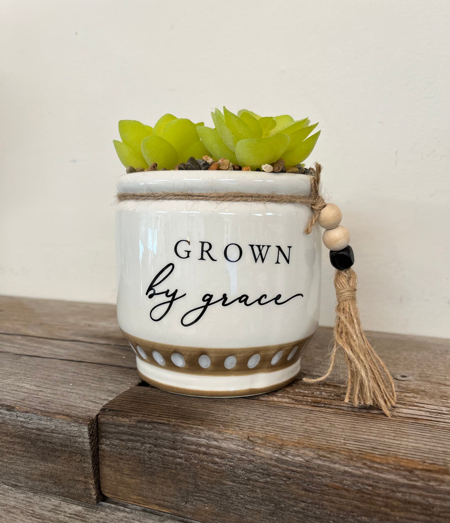 “Grown by Grace” Ceramic Planter Artificial Plant
