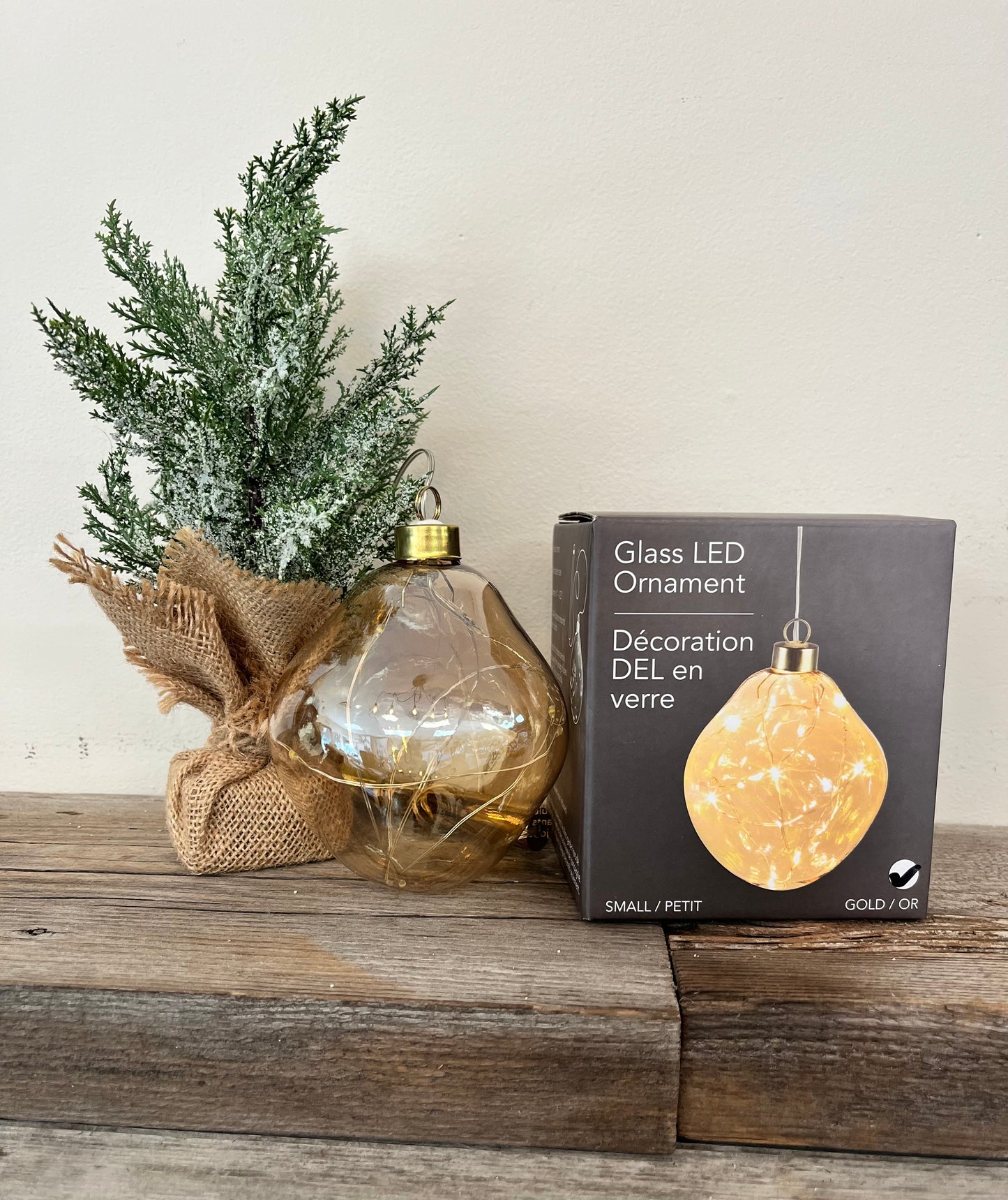 Glass LED Hanging Ornament Gold Small