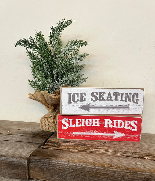 “Sleigh Rides” “Ice Skating” Wooden Block Signs