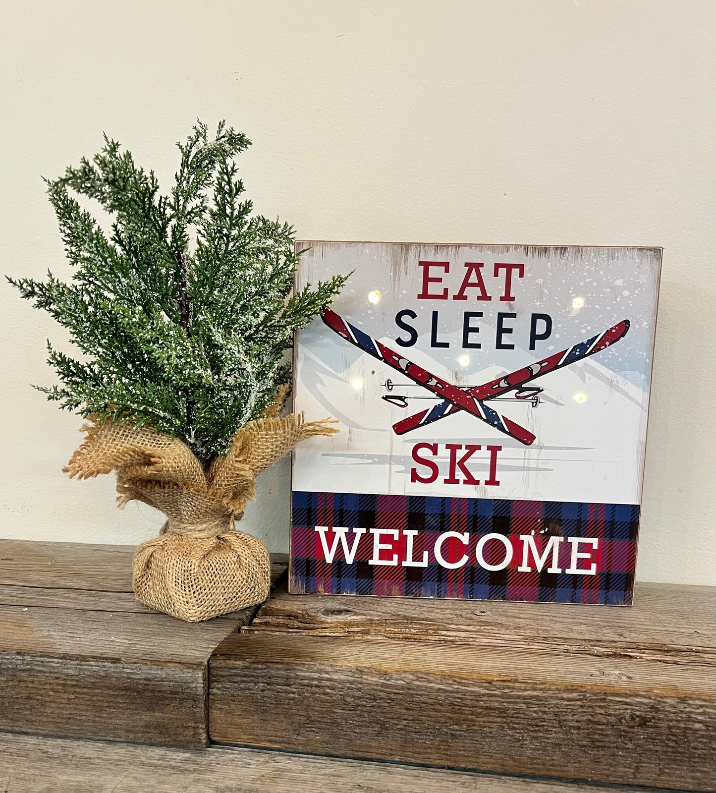 “Eat Sleep Ski Welcome” Wooden Block Sign