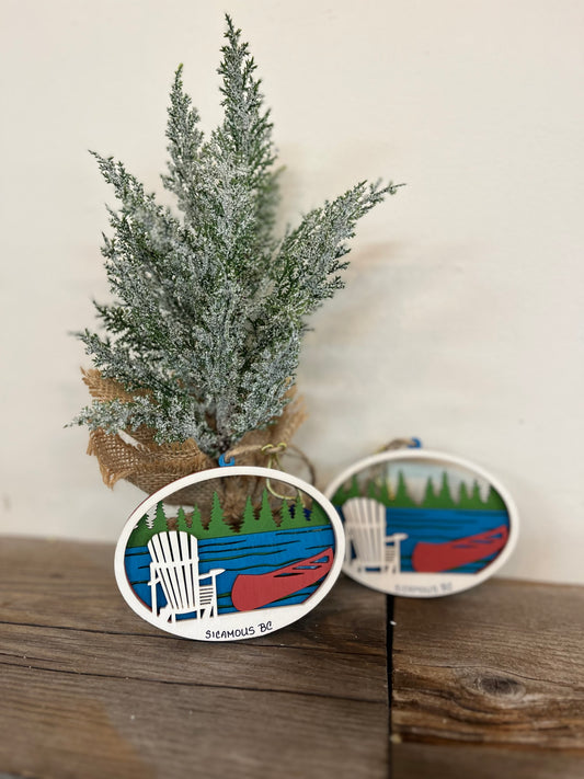 “Sicamous” Lake Scene Laser Cut Wood Ornament