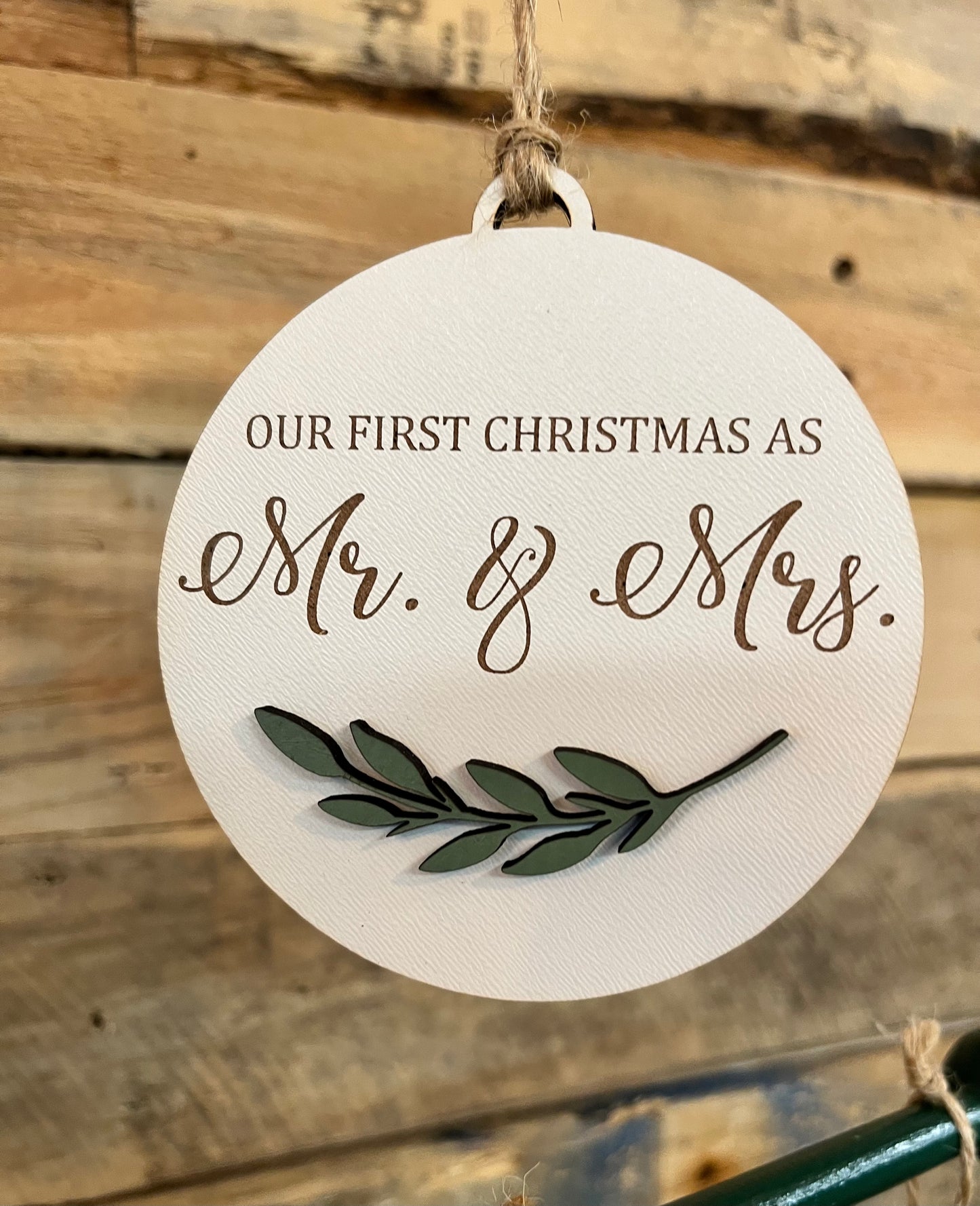 “Mr. & Mrs.” Laser Cut Wood Ornament