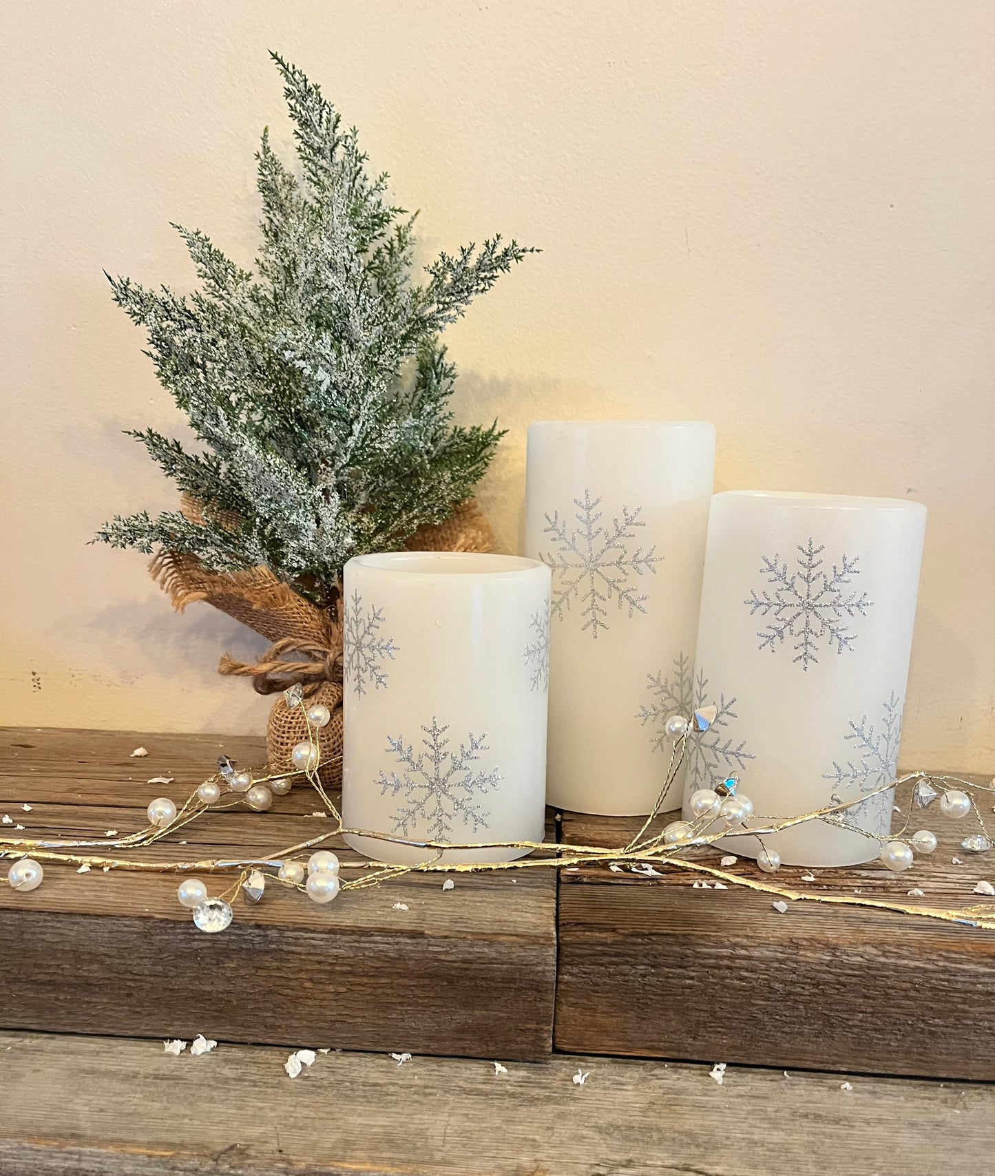 "Snowflake” LED Candle Set of 3
