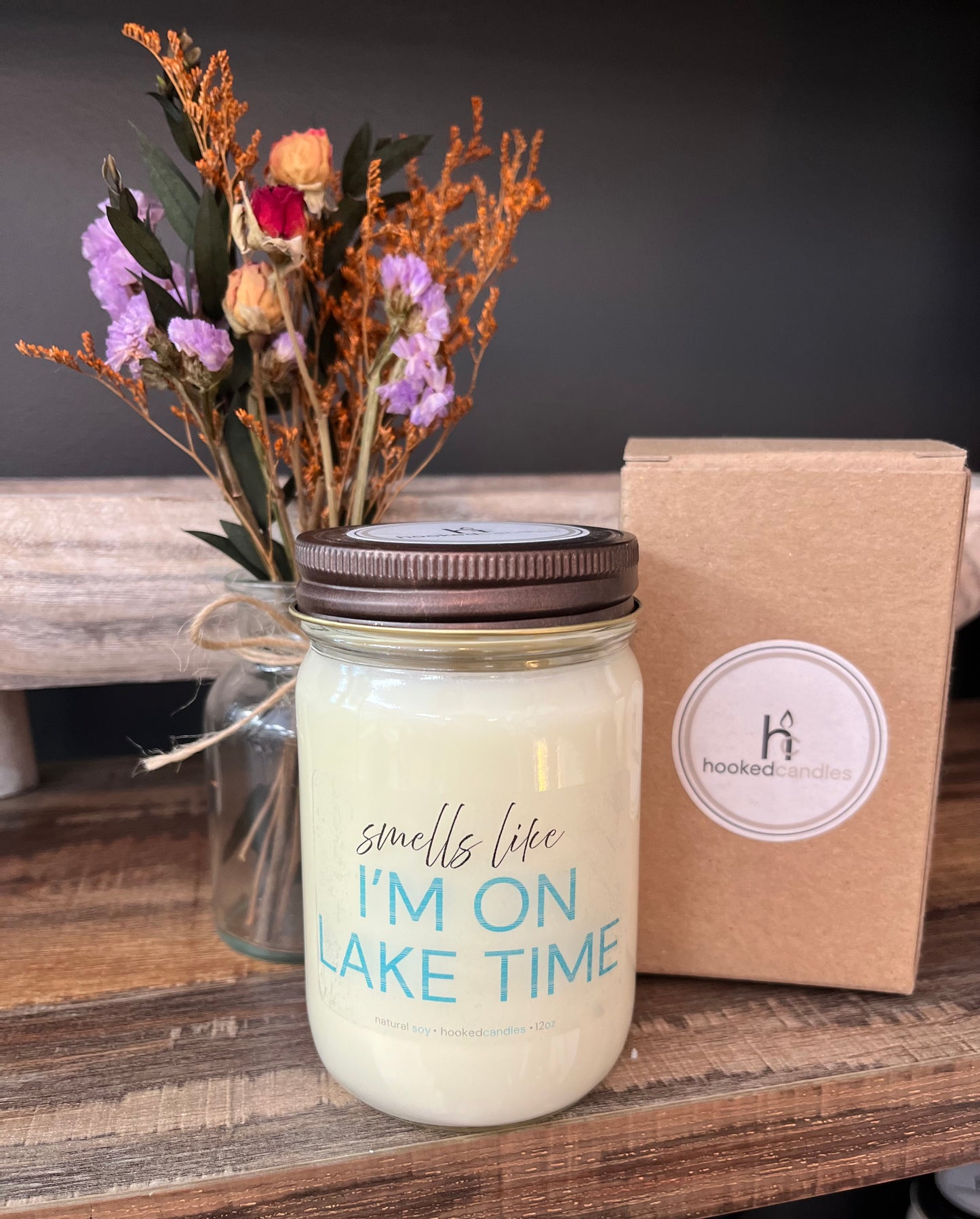 "Smile I’m on Lake Time” Mason Jar Message Candle