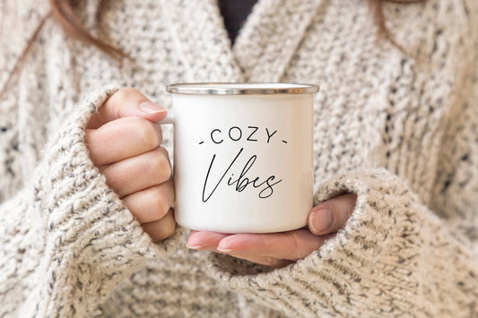 “Cozy Vibes” Enamel Mug