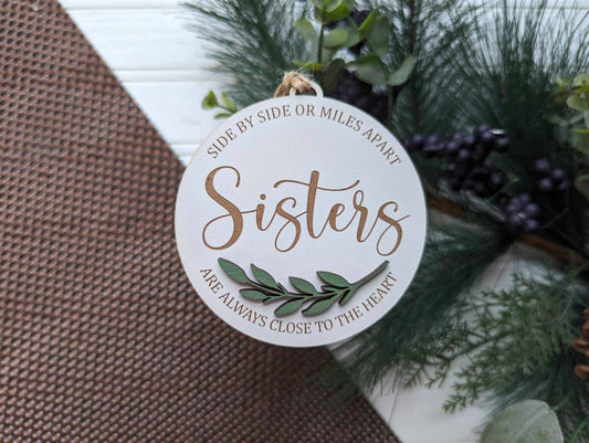 “Sisters” Laser Cut Wood Ornament