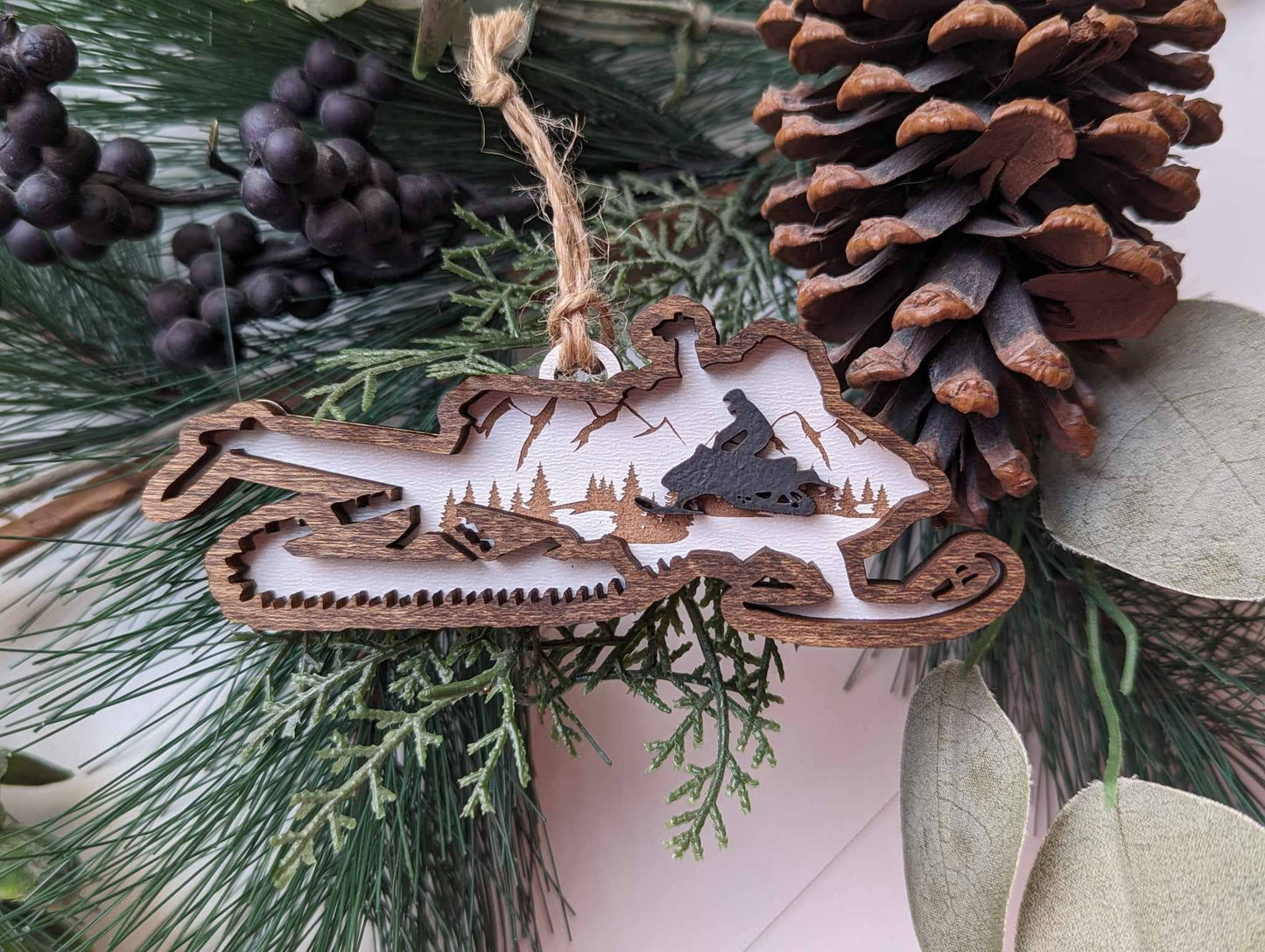 “Snowmobile” Laser Cut Wood Ornament
