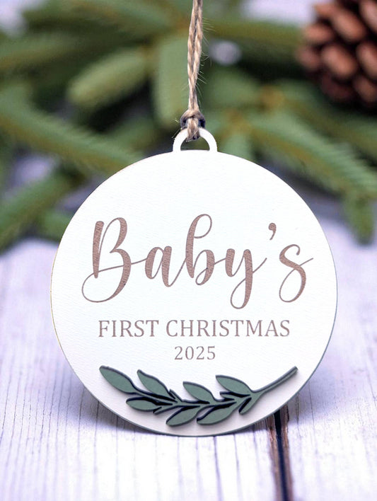 “Baby’s First Christmas 2025” Laser Cut Wood Ornament