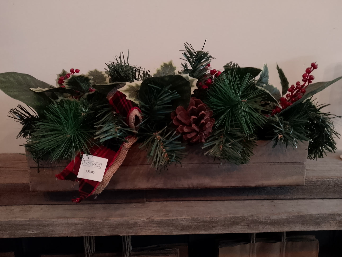 Christmas Greenery in Wooden Box