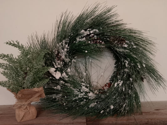 Wreath with Pine Cones/Snow