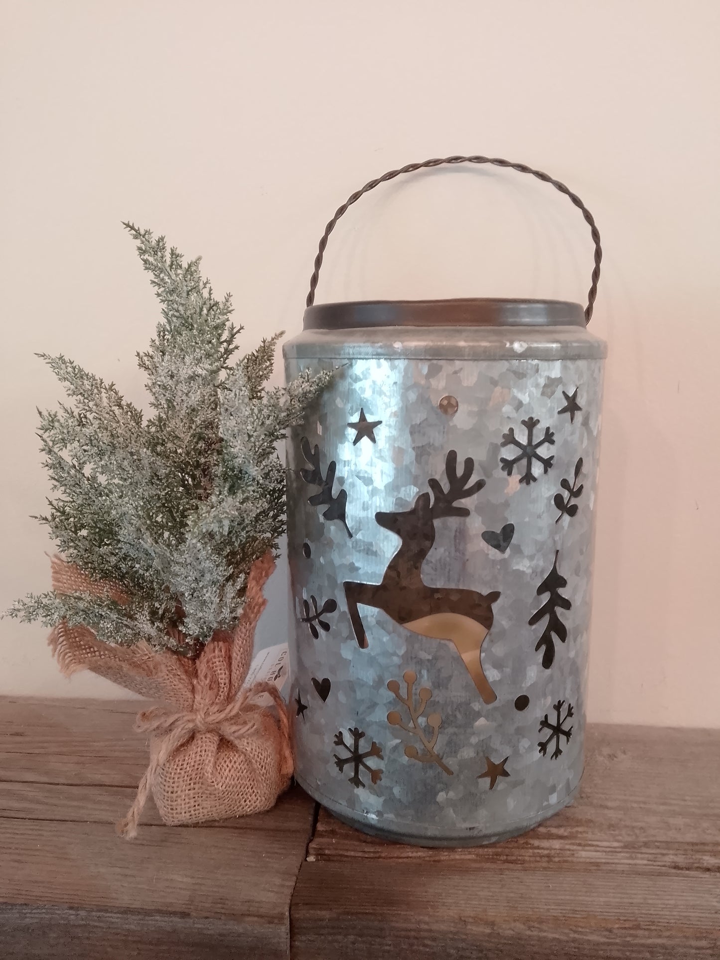Metal Lantern with Deer