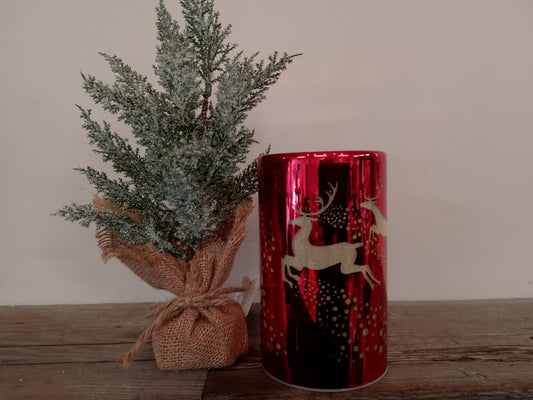Red Candle LED with Deer (Glass)