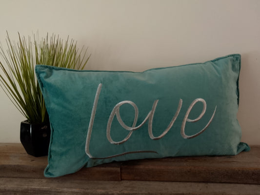 "Love" Blue Velvet Throw Pillow