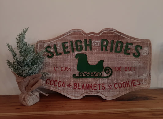 “Sleigh Rides” Hanging Wood Sign