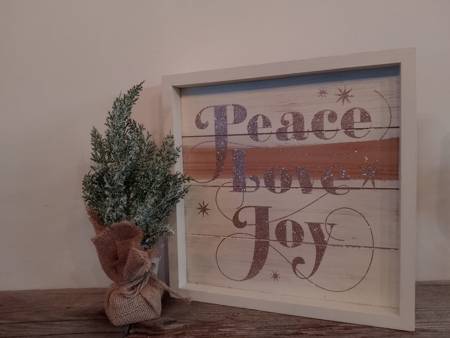"Peace Love Joy" Wooden Block Sign