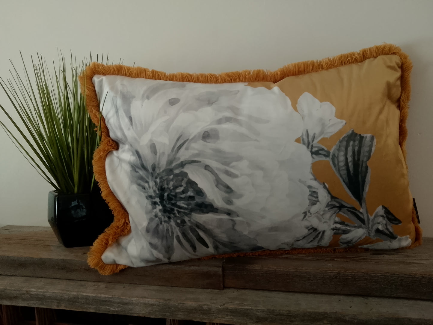 Plush Pillow Yellow/Grey