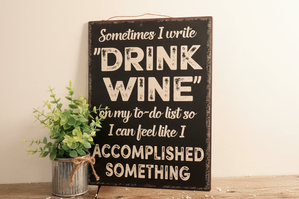 "Sometimes I Drink Wine" Hanging Metal Sign