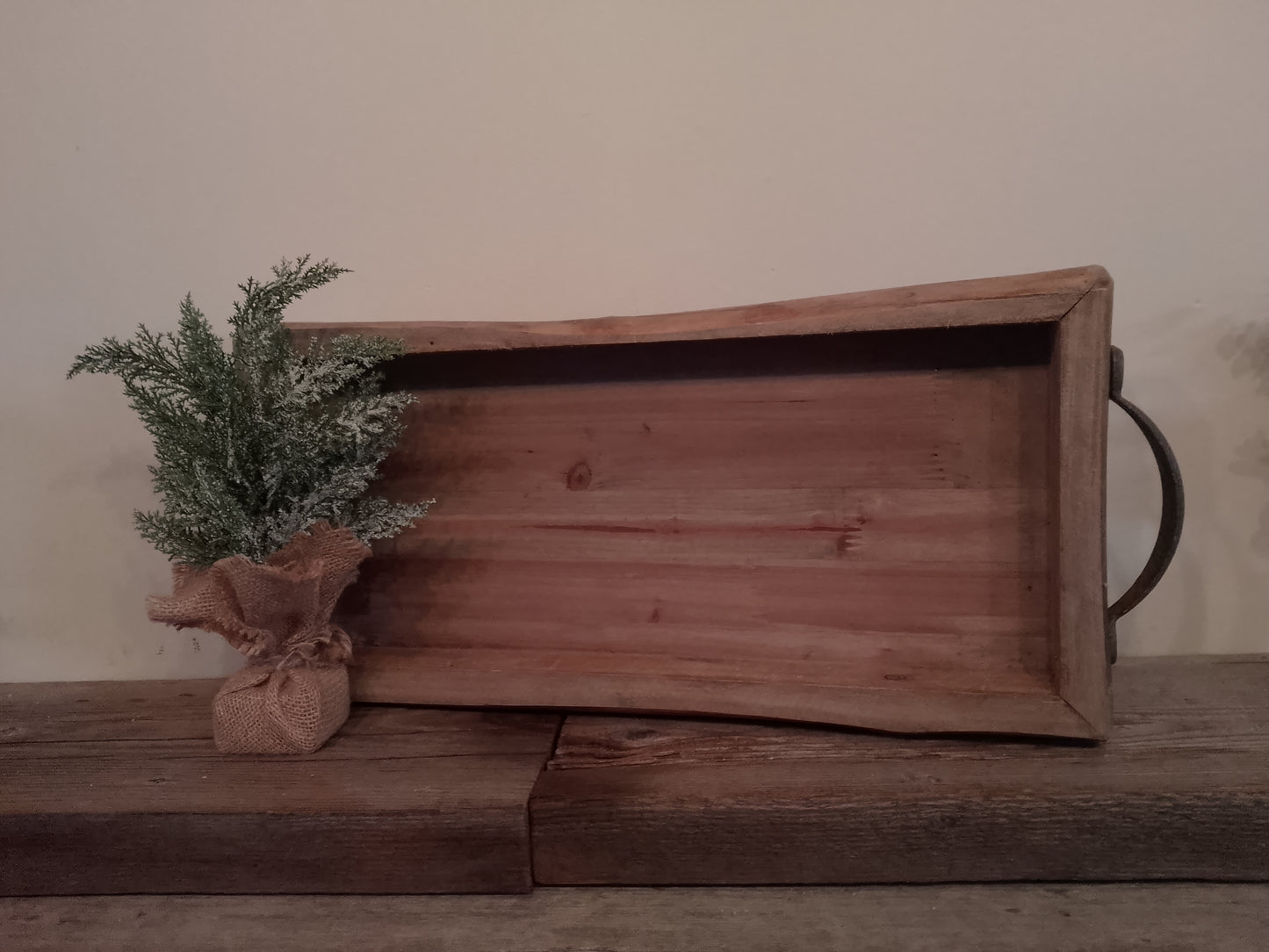 Rectangle Wood Tray with metal Handles