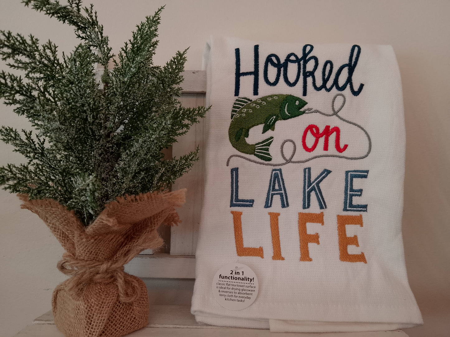 "Hooked on Lake Life" Tea Towel