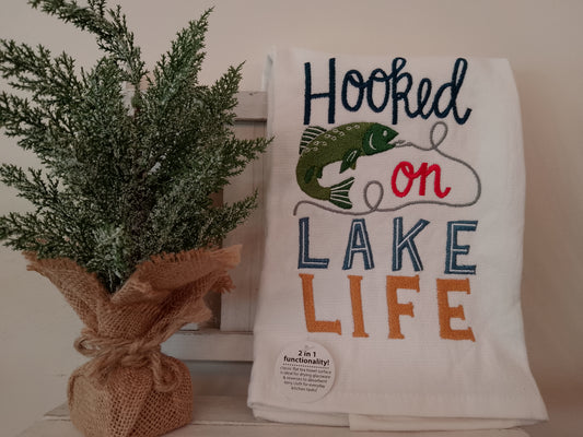"Hooked on Lake Life" Tea Towel