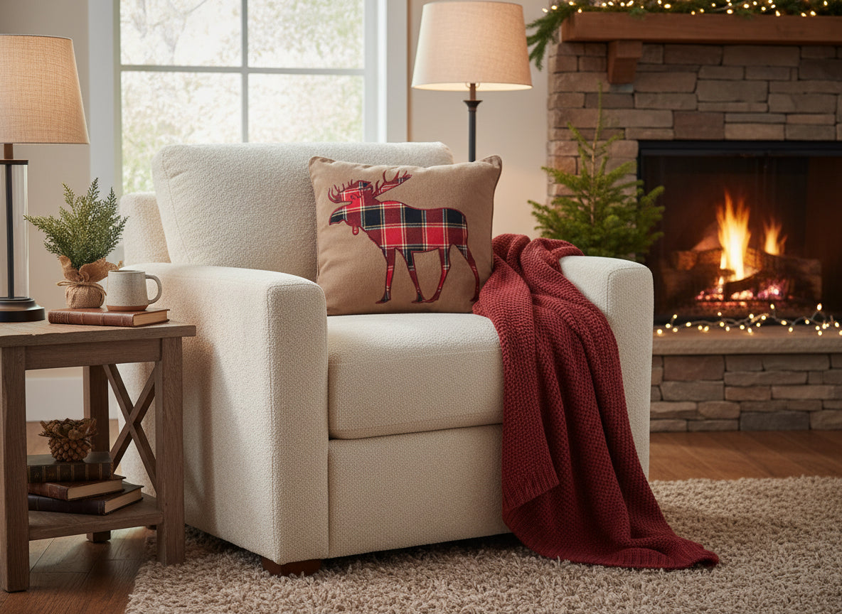 "Plaid Moose" Throw Pillow