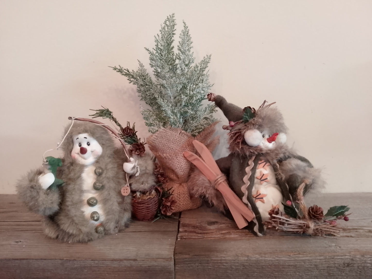 Snowman, ceramic and fur