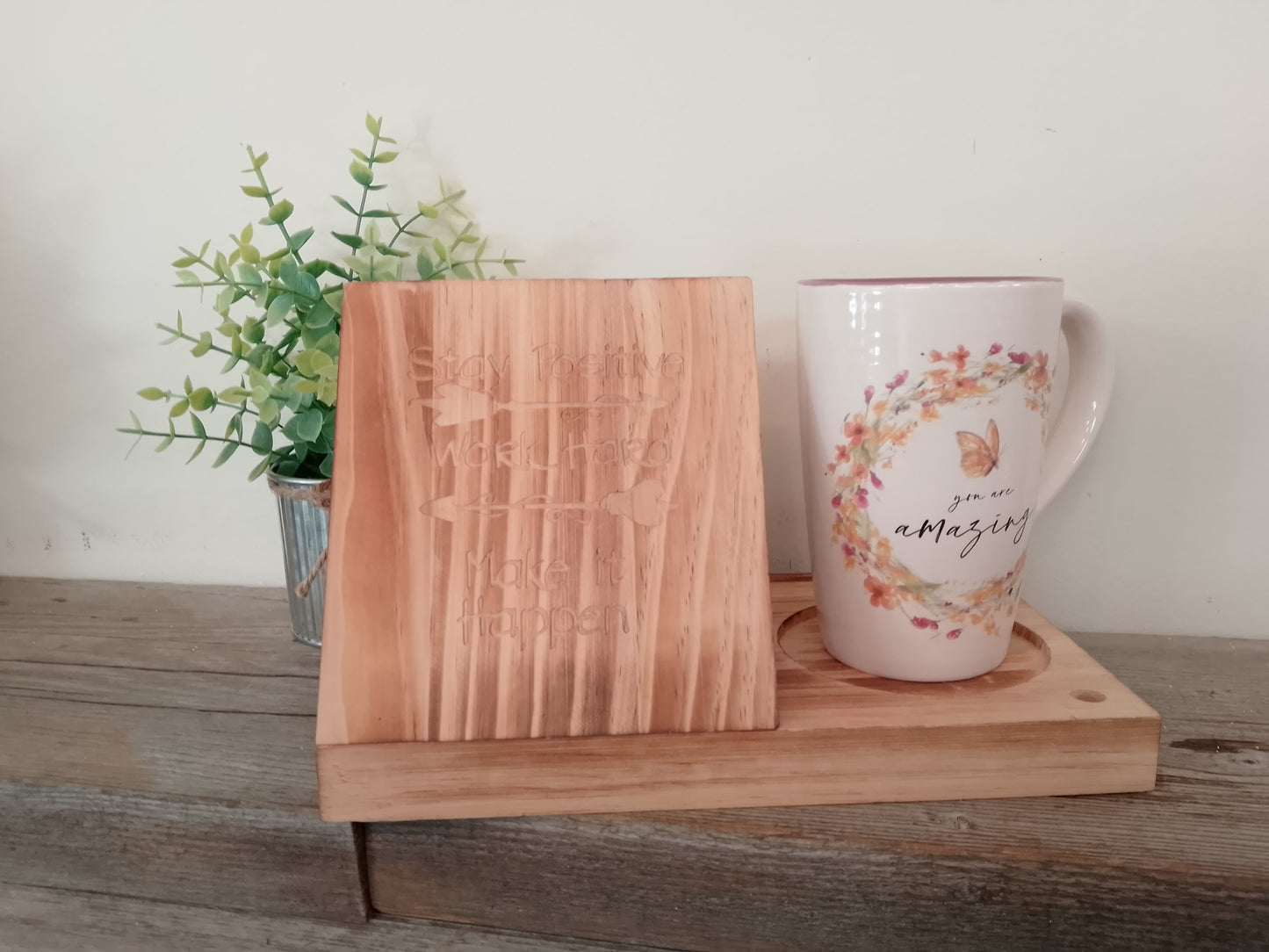 Wood book & coffee cup holder