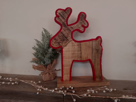 Wood Reindeer with Red Fur