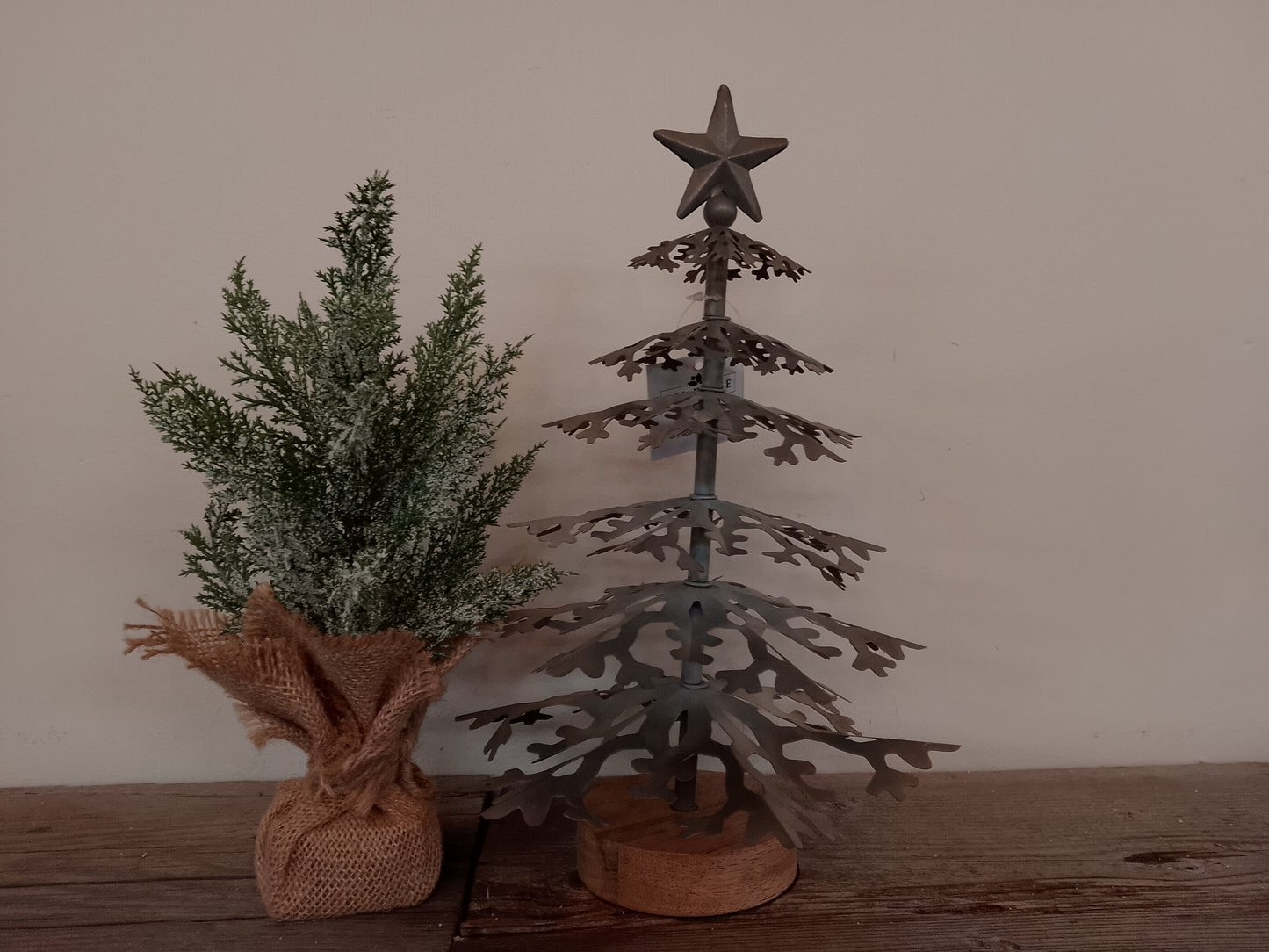 Metal Tree with Star Topper on Wooden Base